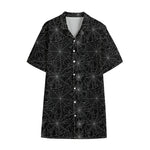 Black And White Spider Web Pattern Print Cotton Hawaiian Shirt
