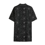 Black And White Spider Web Pattern Print Cotton Hawaiian Shirt