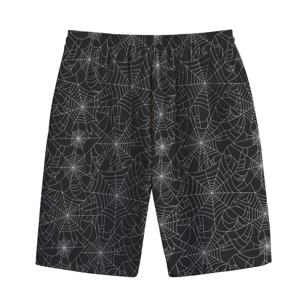 Black And White Spider Web Pattern Print Cotton Shorts