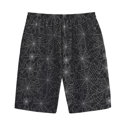 Black And White Spider Web Pattern Print Cotton Shorts