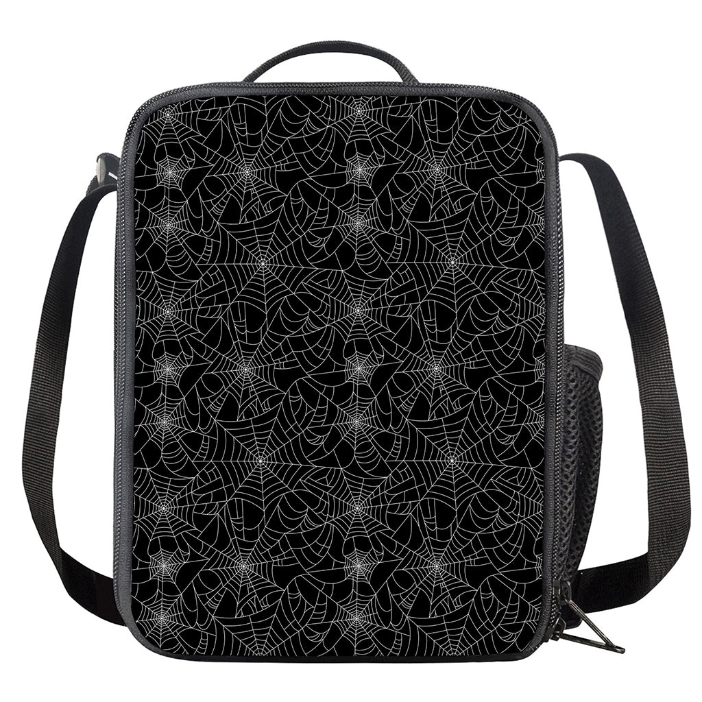 Black And White Spider Web Pattern Print Crossbody Lunch Bag