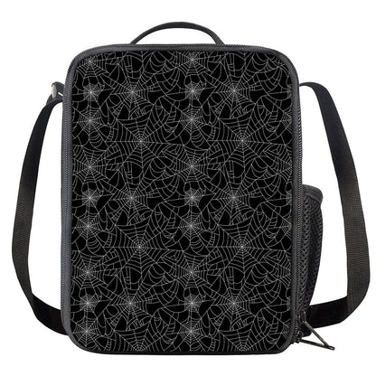 Black And White Spider Web Pattern Print Crossbody Lunch Bag
