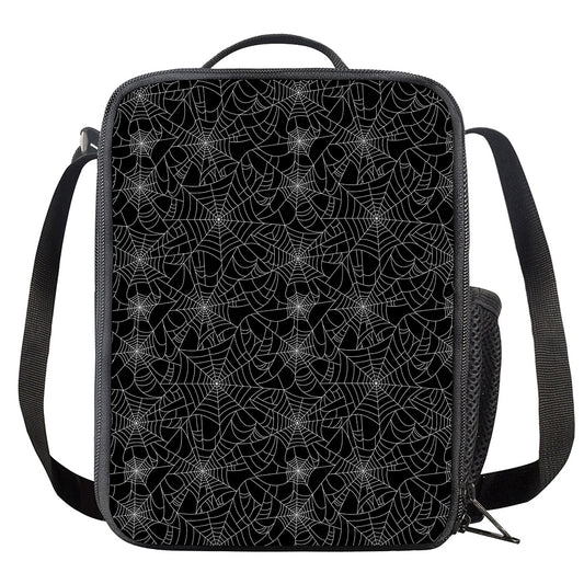 Black And White Spider Web Pattern Print Crossbody Lunch Bag