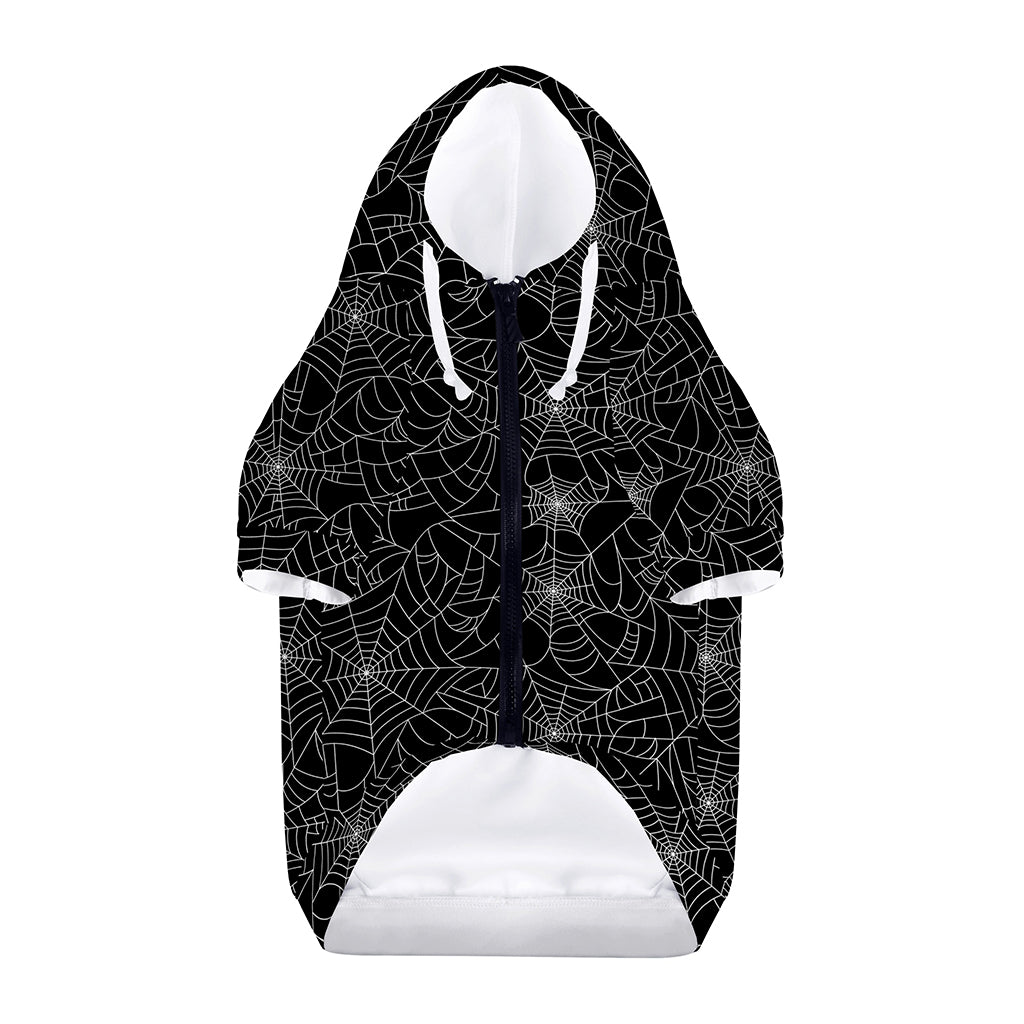 Black And White Spider Web Pattern Print Dog Zip Up Hoodie
