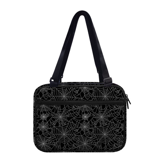 Black And White Spider Web Pattern Print Double Strap Bible Bag