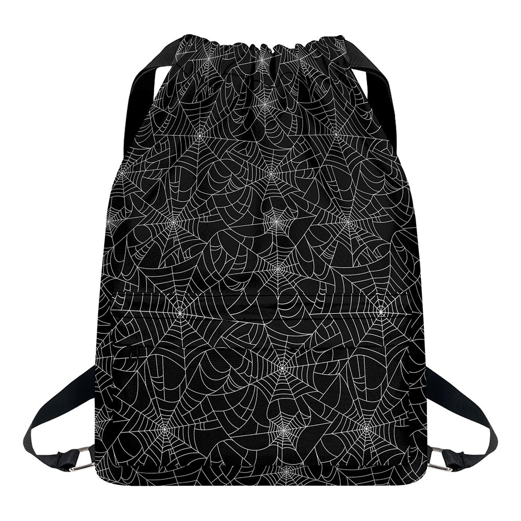 Black And White Spider Web Pattern Print Drawstring Backpack