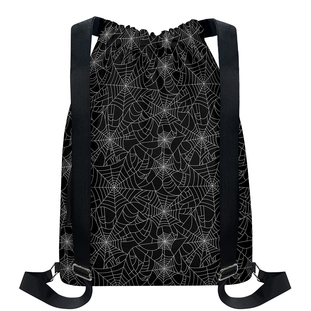 Black And White Spider Web Pattern Print Drawstring Backpack