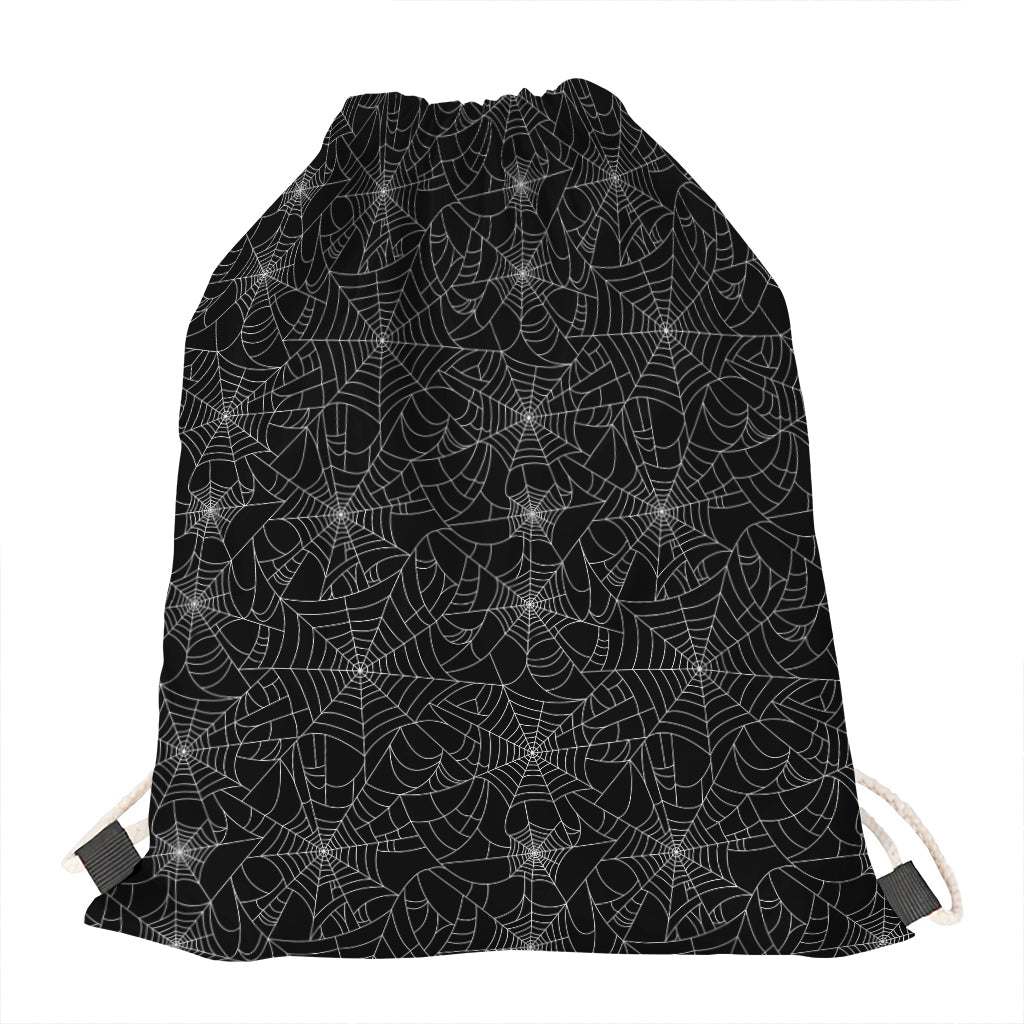 Black And White Spider Web Pattern Print Drawstring Bag