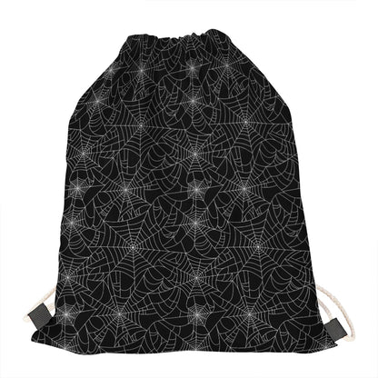 Black And White Spider Web Pattern Print Drawstring Bag