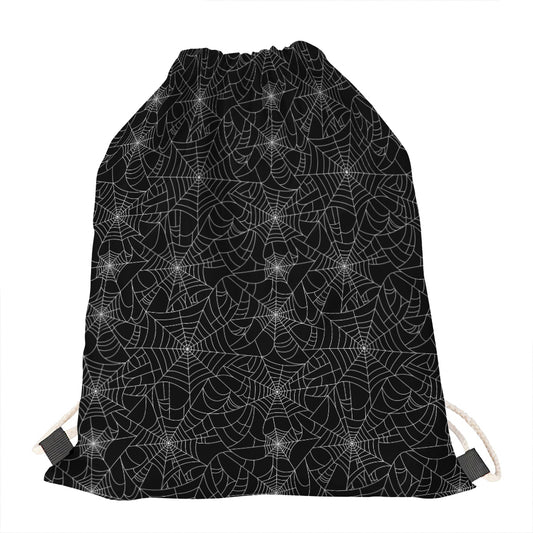 Black And White Spider Web Pattern Print Drawstring Bag