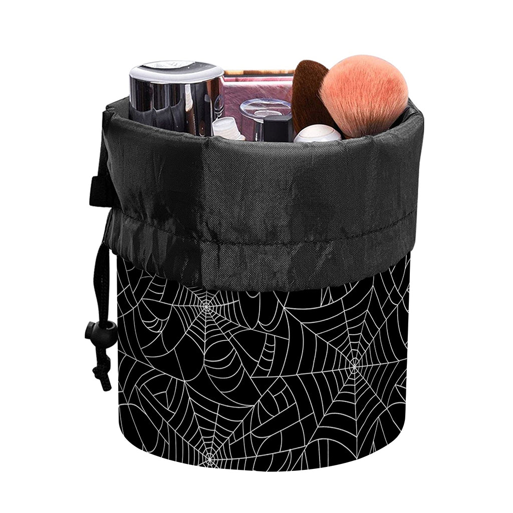 Black And White Spider Web Pattern Print Drawstring Makeup Bag