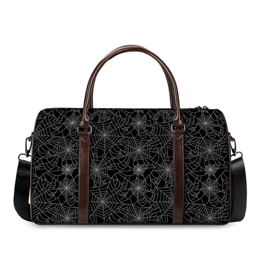 Black And White Spider Web Pattern Print Duffle Bag