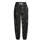 Black And White Spider Web Pattern Print Fleece Lined Knit Pants