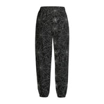 Black And White Spider Web Pattern Print Fleece Lined Knit Pants