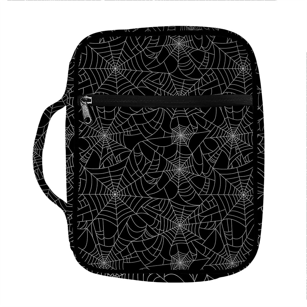 Black And White Spider Web Pattern Print Front Pocket Bible Bag