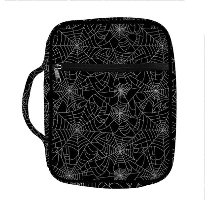 Black And White Spider Web Pattern Print Front Pocket Bible Bag