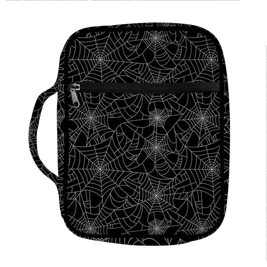 Black And White Spider Web Pattern Print Front Pocket Bible Bag