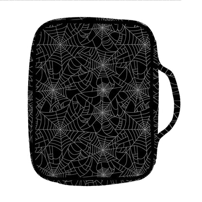 Black And White Spider Web Pattern Print Front Pocket Bible Bag
