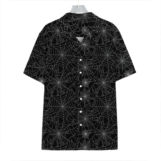 Black And White Spider Web Pattern Print Hawaiian Shirt