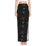 Black And White Spider Web Pattern Print High Slit Maxi Skirt