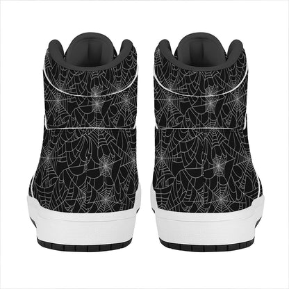 Black And White Spider Web Pattern Print High Top Leather Sneakers