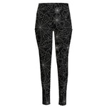 Black And White Spider Web Pattern Print High-Waisted Pocket Leggings