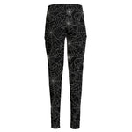 Black And White Spider Web Pattern Print High-Waisted Pocket Leggings