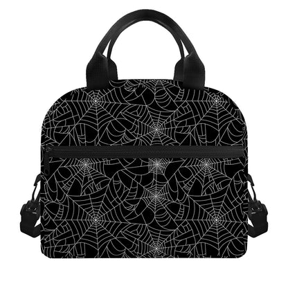 Black And White Spider Web Pattern Print Insulated Lunch Bag