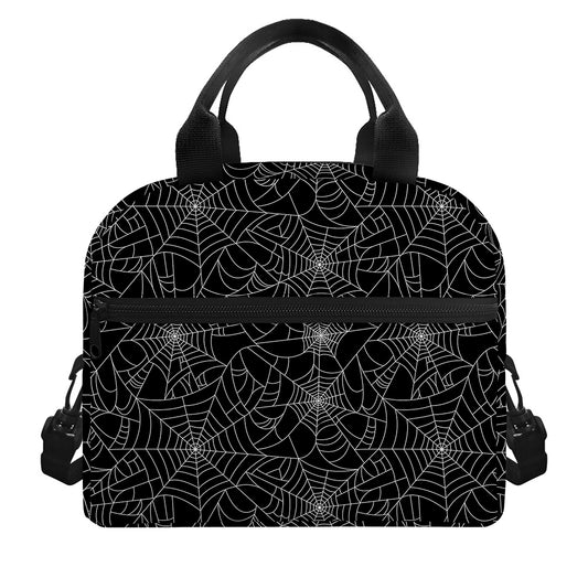 Black And White Spider Web Pattern Print Insulated Lunch Bag