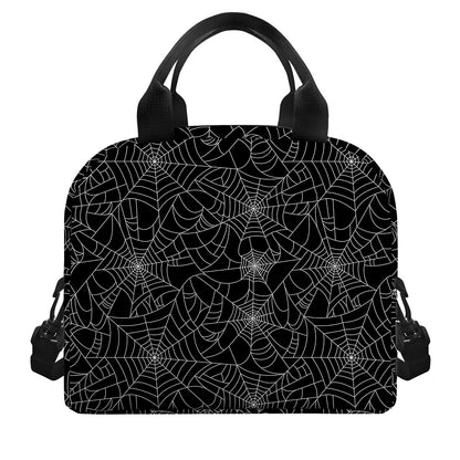 Black And White Spider Web Pattern Print Insulated Lunch Bag