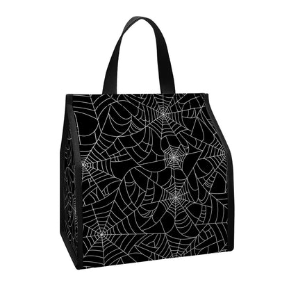 Black And White Spider Web Pattern Print Insulated Lunch Tote