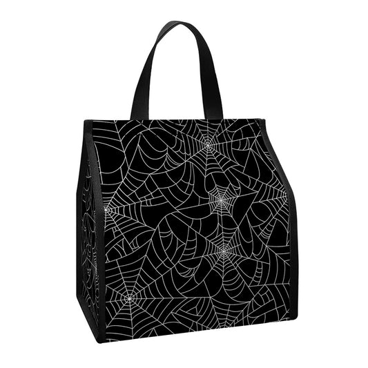 Black And White Spider Web Pattern Print Insulated Lunch Tote