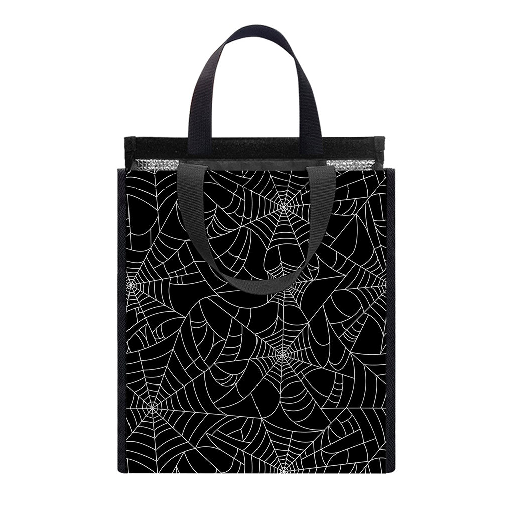 Black And White Spider Web Pattern Print Insulated Lunch Tote