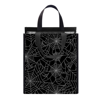 Black And White Spider Web Pattern Print Insulated Lunch Tote