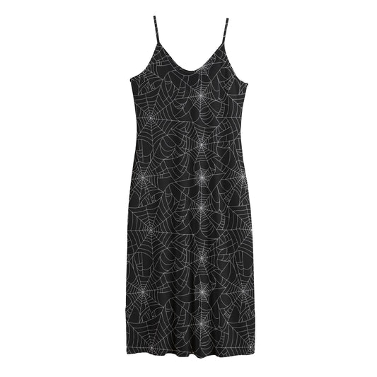 Black And White Spider Web Pattern Print Jersey Midi Cami Dress
