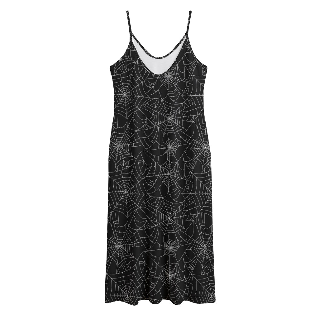 Black And White Spider Web Pattern Print Jersey Midi Cami Dress