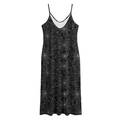 Black And White Spider Web Pattern Print Jersey Midi Cami Dress
