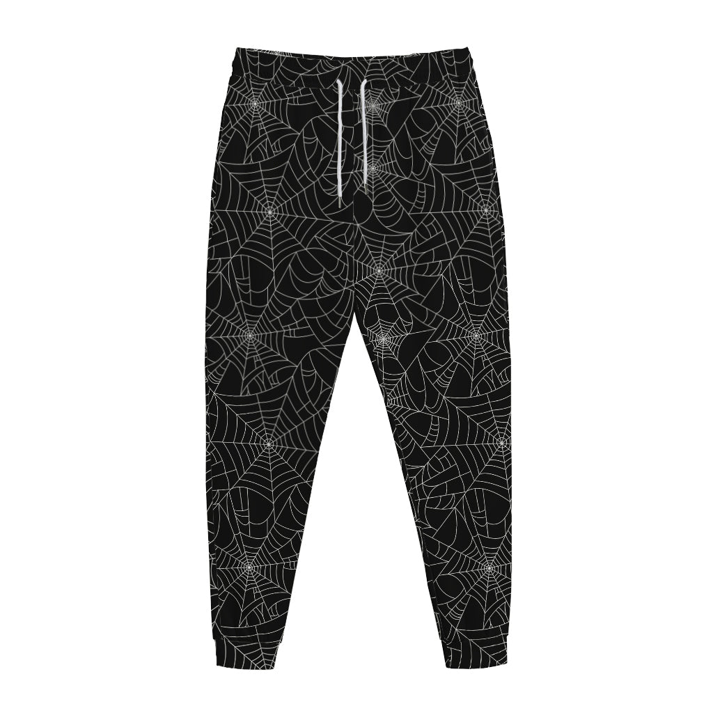 Black And White Spider Web Pattern Print Jogger Pants