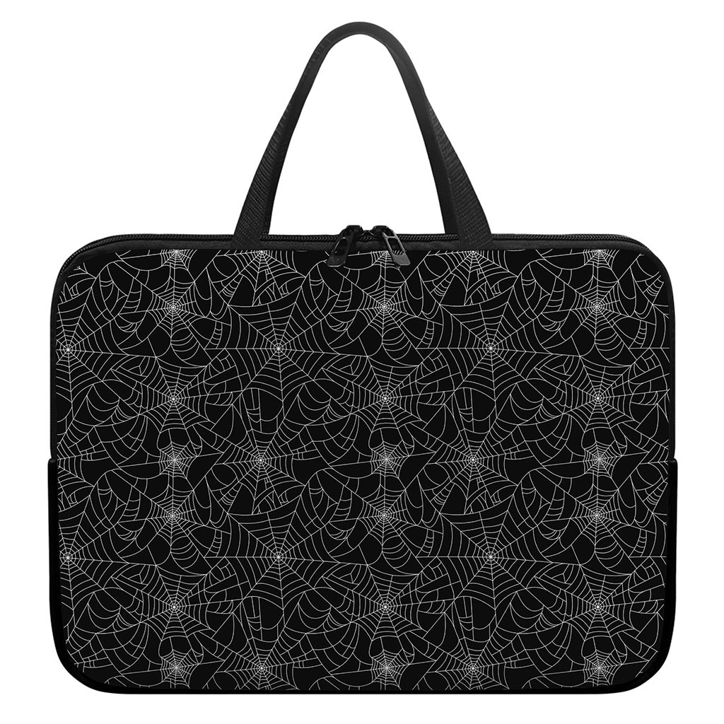 Black And White Spider Web Pattern Print Laptop Sleeve With Handle