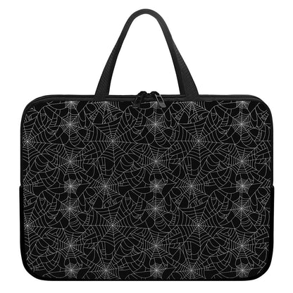 Black And White Spider Web Pattern Print Laptop Sleeve With Handle
