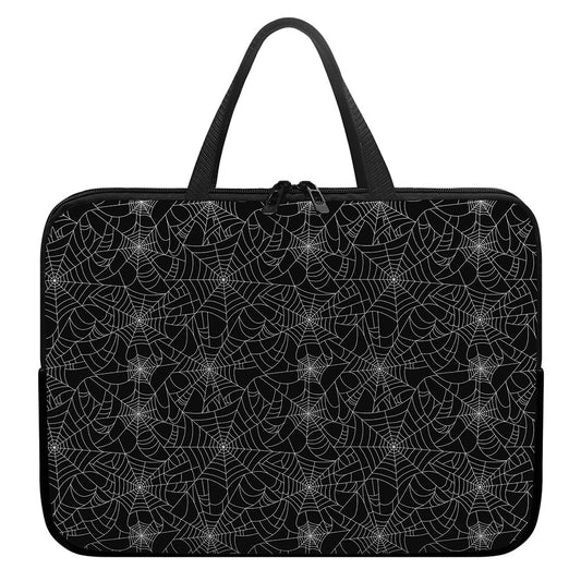 Black And White Spider Web Pattern Print Laptop Sleeve With Handle