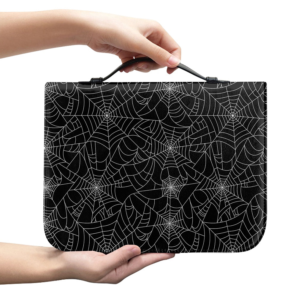 Black And White Spider Web Pattern Print Leather Bible Cover