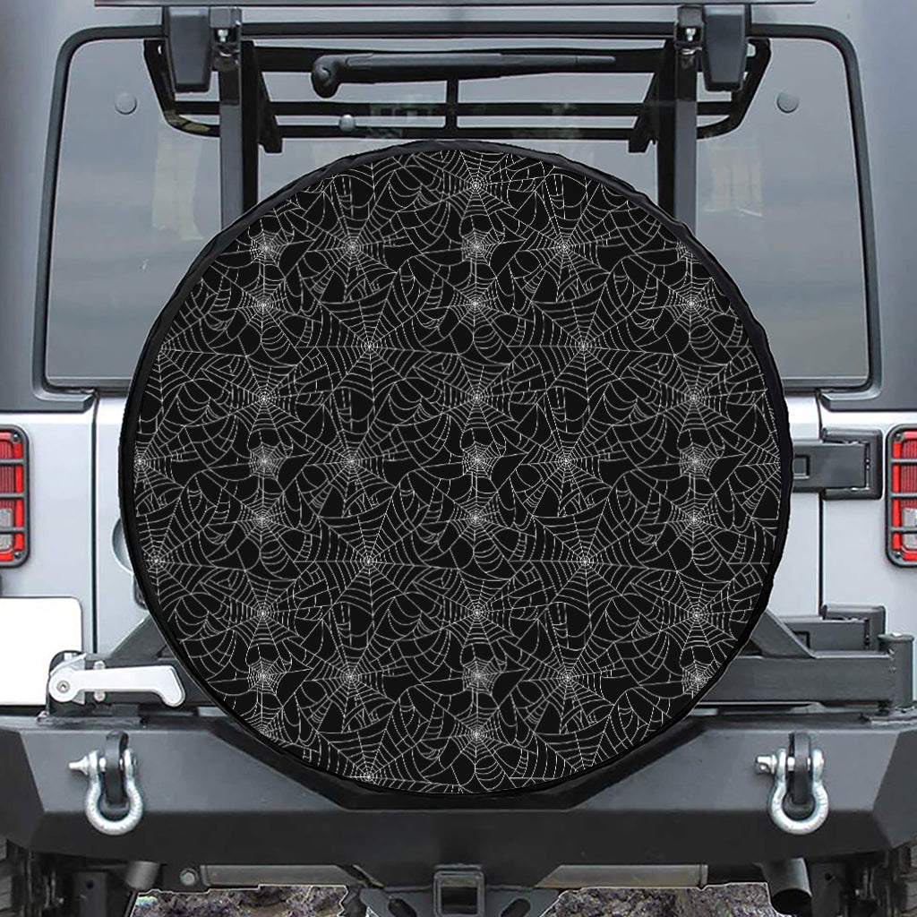 Black And White Spider Web Pattern Print Leather Spare Tire Cover