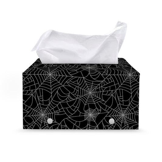 Black And White Spider Web Pattern Print Leather Tissue Box Cover