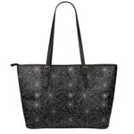 Black And White Spider Web Pattern Print Leather Tote Bag