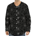 Black And White Spider Web Pattern Print Long Sleeve Baseball Jersey