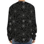 Black And White Spider Web Pattern Print Long Sleeve Baseball Jersey