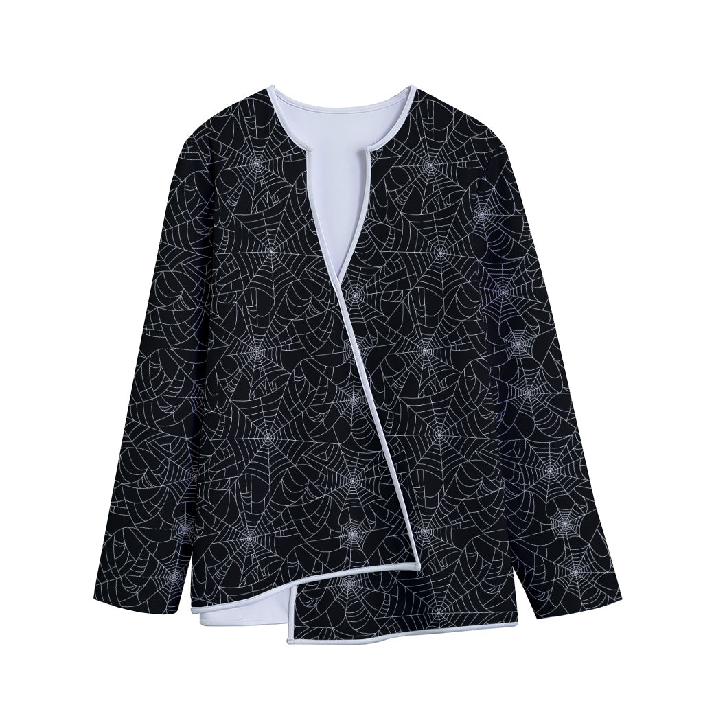 Black And White Spider Web Pattern Print Long Sleeve Short Coat
