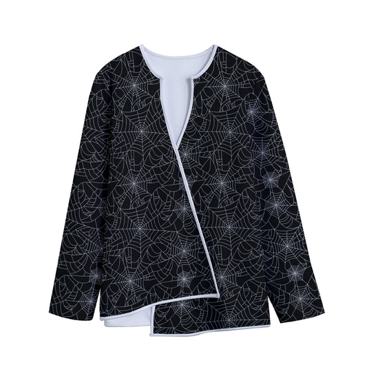 Black And White Spider Web Pattern Print Long Sleeve Short Coat