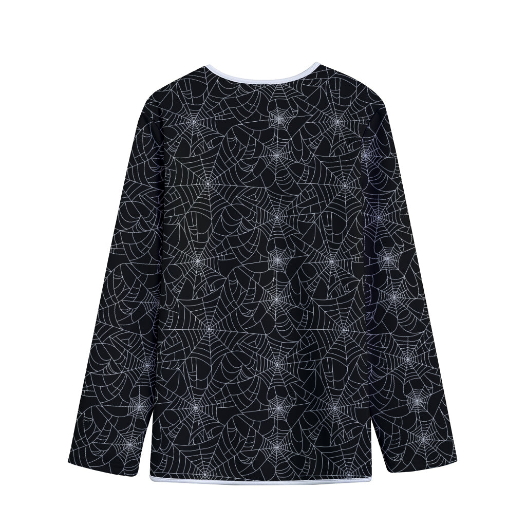 Black And White Spider Web Pattern Print Long Sleeve Short Coat